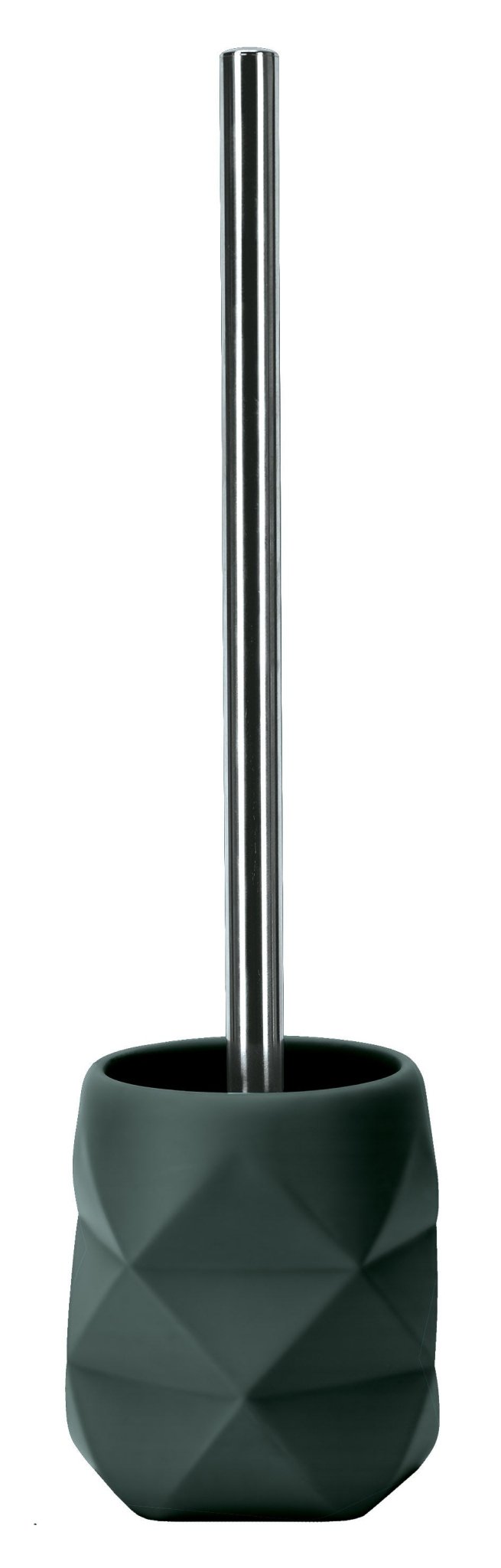 Das Bild zeigt den WC-Bürsten-Halter CRACKLE Pacific mit geometrischer Struktur in Dunkelgrün.