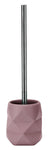 Toilettenbürste mit rosafarbenem, strukturiertem Halter und Metallstiel