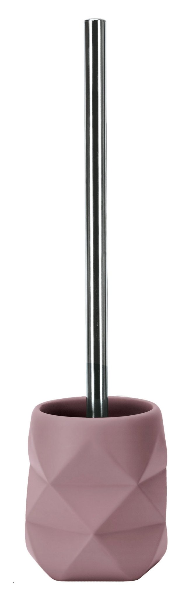 WC-Bürsten-Halter CRACKLE Rouge mit silberner Stielbürste vor weißem Hintergrund.