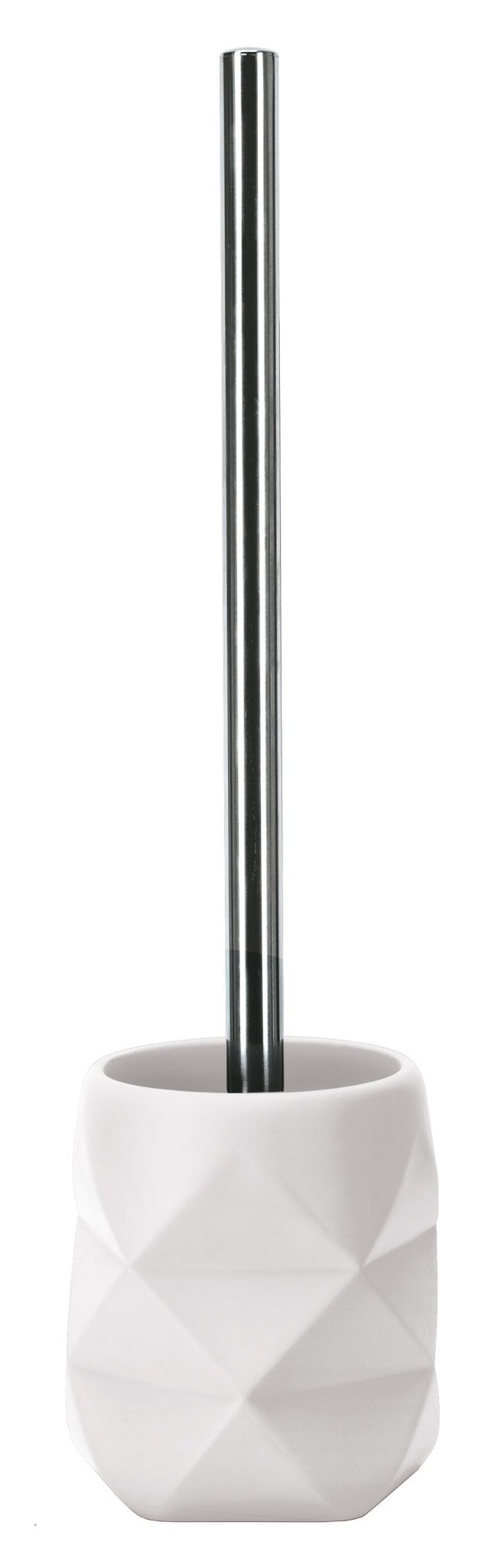 WC-Bürsten-Halter CRACKLE Weiß mit Bürste und facettierter Halterung in Nahaufnahme.