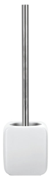 WC-Bürsten-Halter CUBIC Weiß steht mit Edelstahlstiel vor weißem Hintergrund.