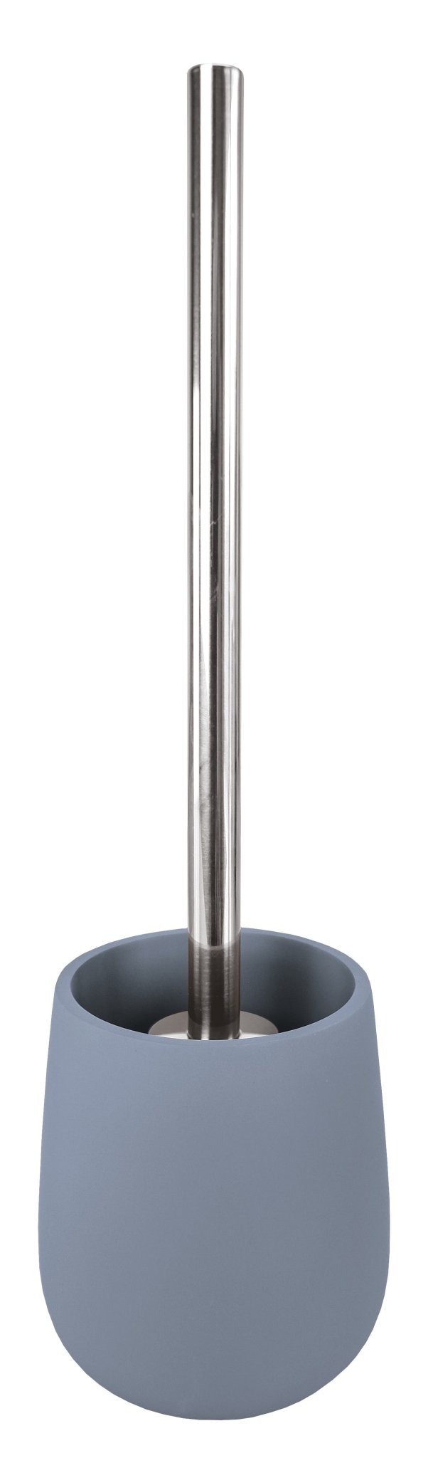 WC-Bürstengarnitur mit mattblauem Halter und Edelstahlstiel in modernem Design