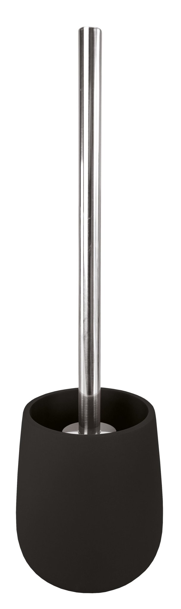 Schwarze WC-Bürstengarnitur mit modernem zylindrischem Edelstahlgriff