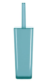 WC-Bürsten-Halter EASY in Türkis steht als schlanker Behälter mit Griff aufrecht.