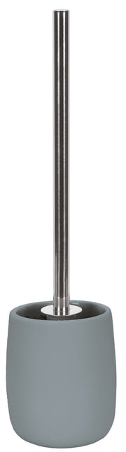 WC-Bürsten-Halter ECLIPSE Nebel mit grauem Behälter und Edelstahlstiel steht aufrecht.
