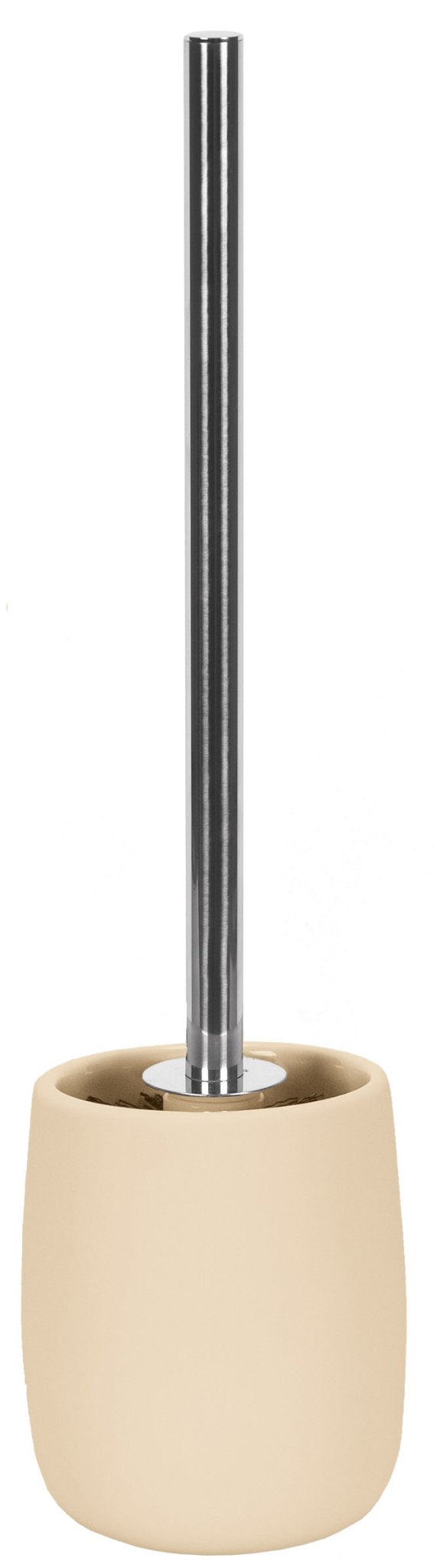 Der WC-Bürsten-Halter ECLIPSE Sandbeige steht mit Edelstahlstiel vor weißem Hintergrund.