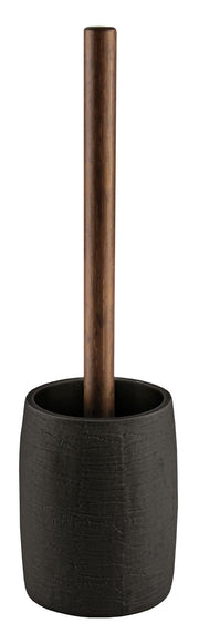 WC-Bürsten-Halter HARPER Schwarz mit Holzstiel steht freigestellt vor weißem Hintergrund.