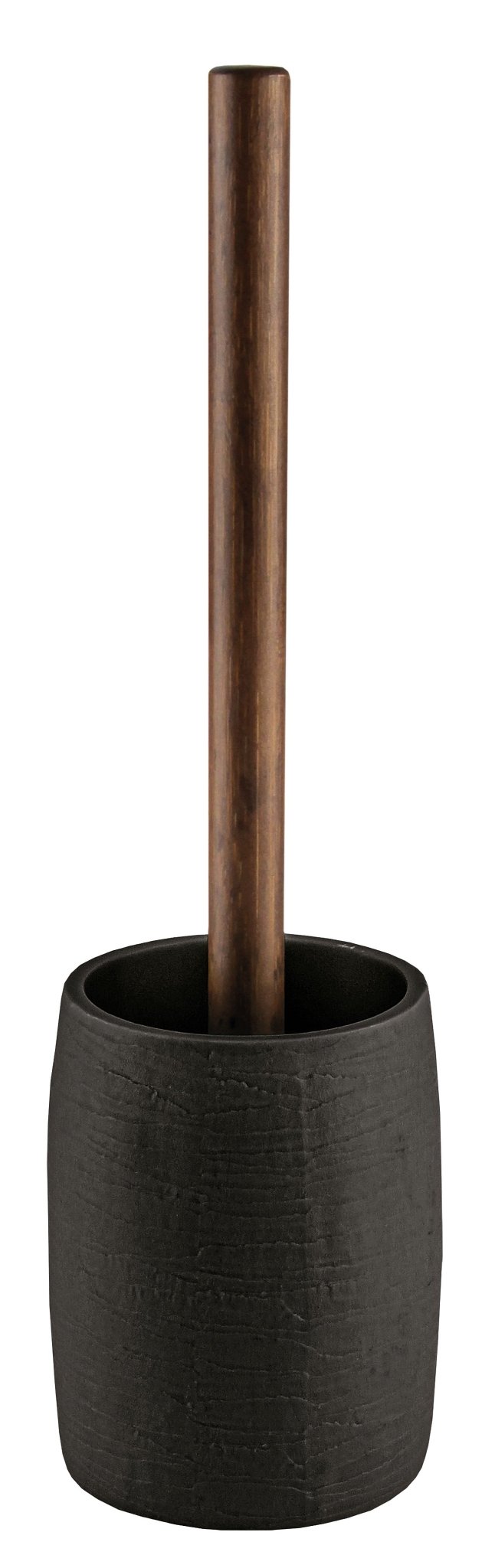 WC-Bürsten-Halter HARPER Schwarz mit Holzstiel steht freigestellt vor weißem Hintergrund.