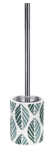 WC-Bürsten-Halter LEAF Pacific mit grünem Blattmuster und verchromtem Stiel steht freigestellt.