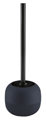 Schwarze WC-Garnitur mit modernem, rundem, mattem, gerilltem Bürstenhalter