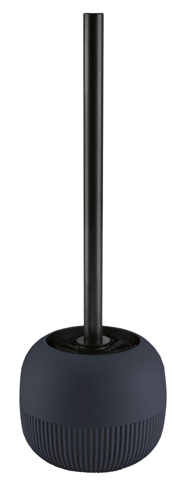 Schwarze WC-Garnitur mit modernem, rundem, mattem, gerilltem Bürstenhalter