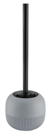 Toilettenbürste mit schwarzem Stiel in grauem, gerilltem, rundem Halter