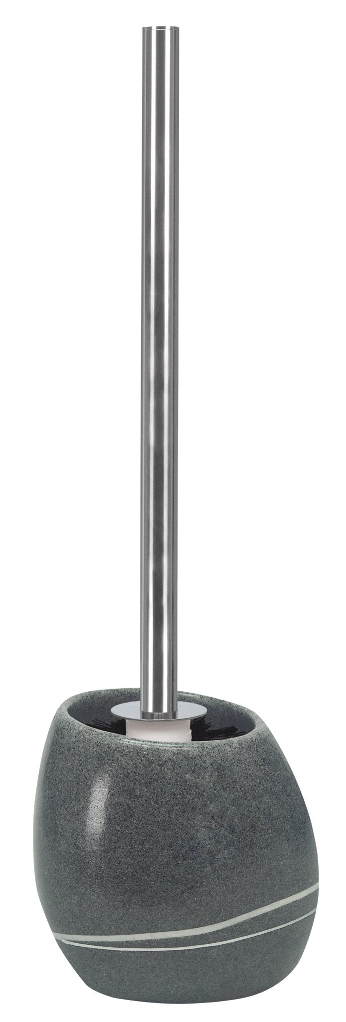 Grauer ovaler WC-Bürstenhalter aus Stein mit langem Edelstahlstiel