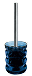 Blauer, gerippter WC-Bürstenhalter aus Glas mit verchromtem Stiel