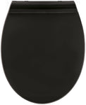 Geschlossener schwarzer WC-Sitz in ovaler Form, Ansicht von oben