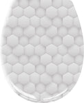 Weißer Toilettensitz mit dezentem Hexagonmuster in 3D-Optik.