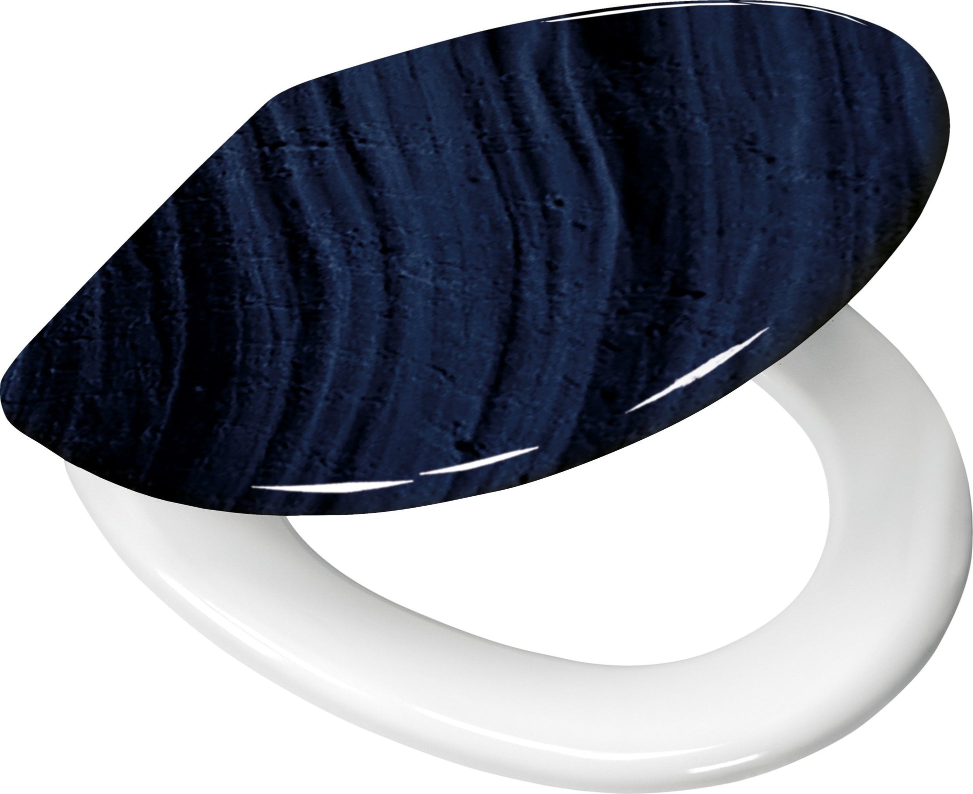 WC-Sitz MYSTIC Navy mit Absenkautomatik und Easy Clean zeigt dunkelblauen Deckel und weißen Ring.