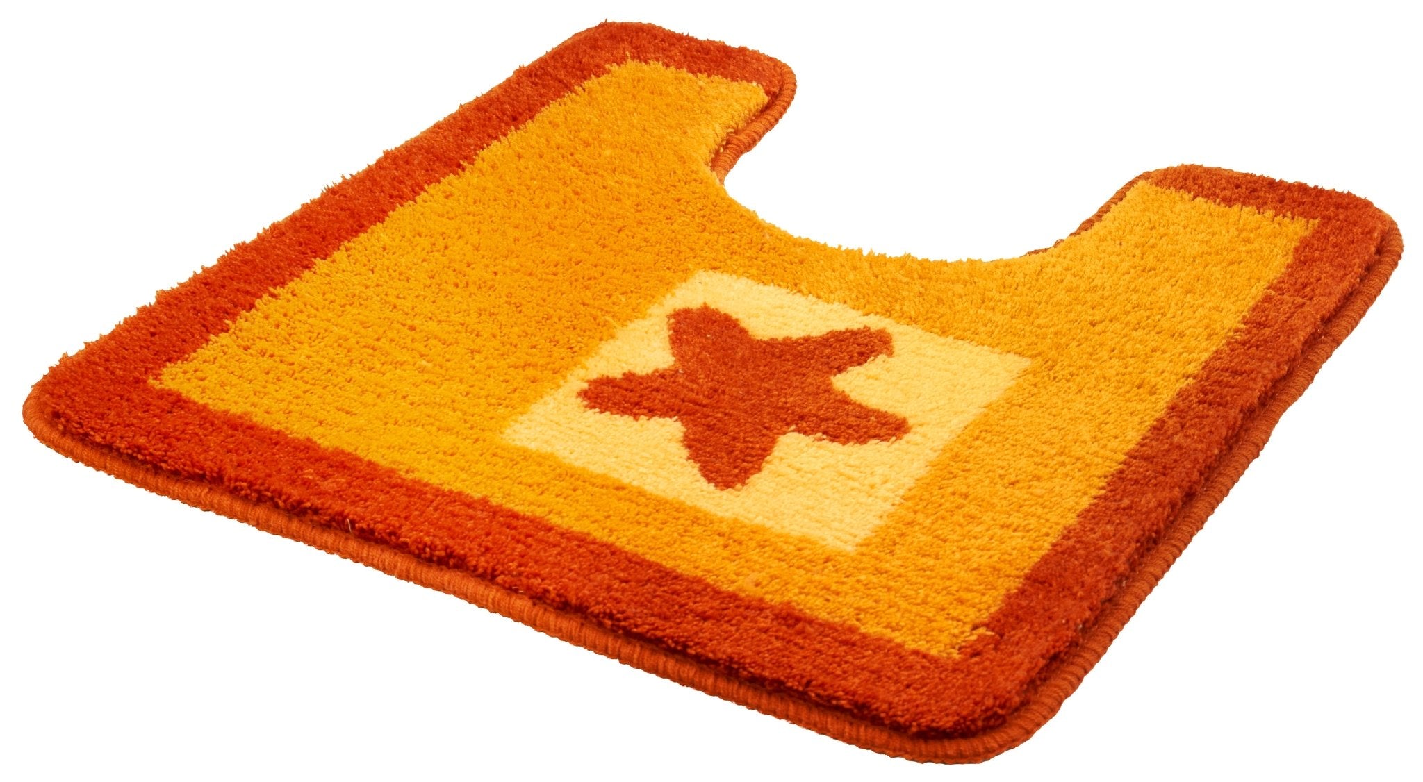 Orange-gelber WC-Vorleger mit mittigem Sternmotiv und vorderer Aussparung