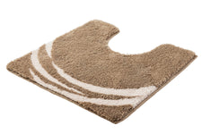 Beiger WC-Vorleger mit weißen geschwungenen Streifenmuster aus Hochflor