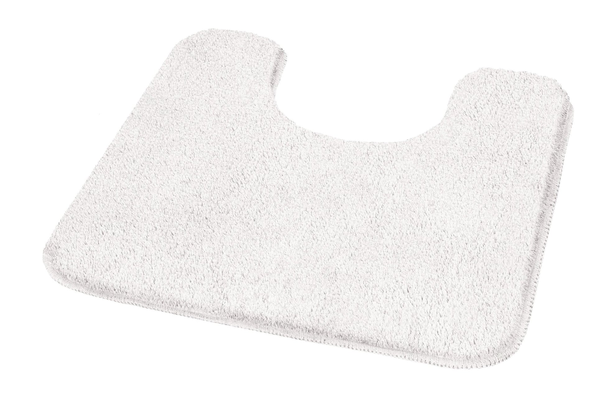 Weiße U-förmige WC-Vorlage aus weichem Hochflor auf weißem Grund