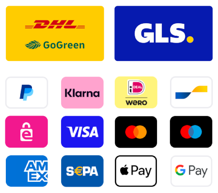 Logos verschiedener Versanddienstleister und Online-Zahlungsanbieter