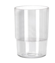 Zahnputzbecher ALLEGRA Clear steht transparent freistehend vor weißem Hintergrund.