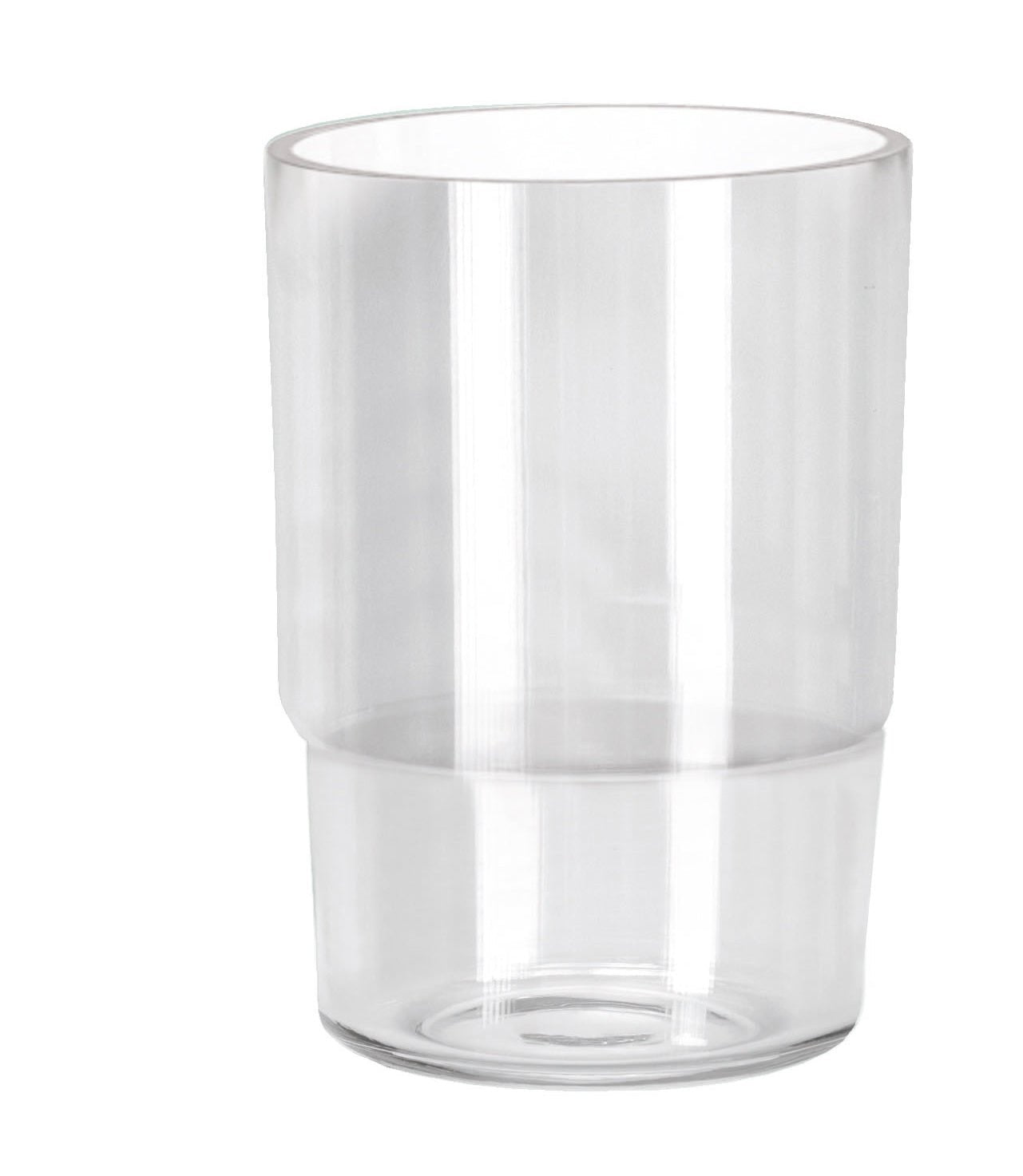 Zahnputzbecher ALLEGRA Clear steht transparent freistehend vor weißem Hintergrund.