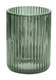 Grüner, gerippter Glasbecher als Zahnputzbecher, aufrecht stehend
