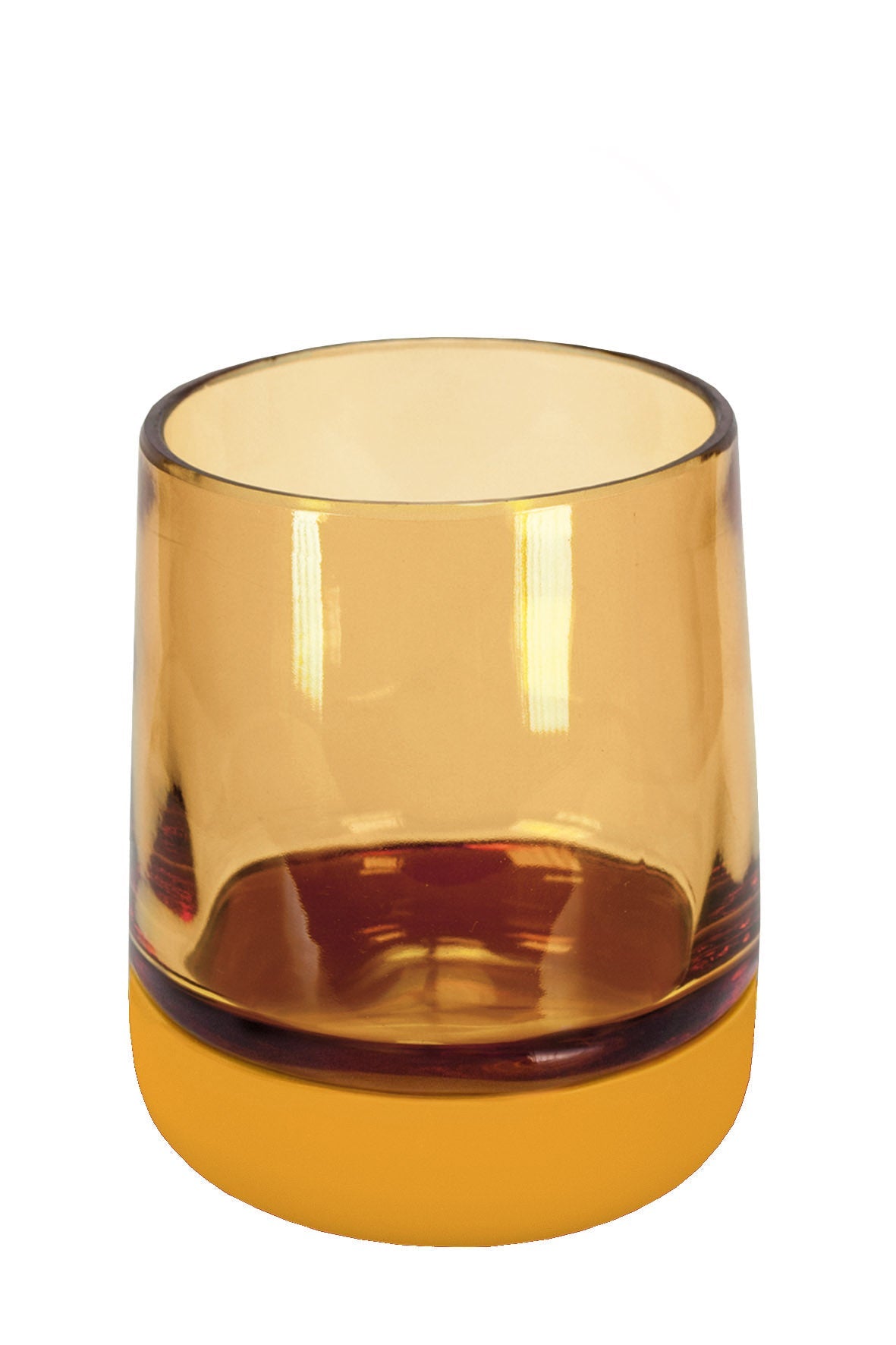Runder, bernsteinfarbener Zahnputzbecher aus Glas mit dickem Boden
