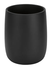 Schwarzer Zahnputzbecher BONNY steht freistehend vor weißem Hintergrund.