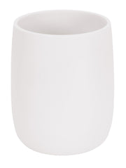 Der weiße Zahnputzbecher BONNY steht freistehend vor neutralem Hintergrund.