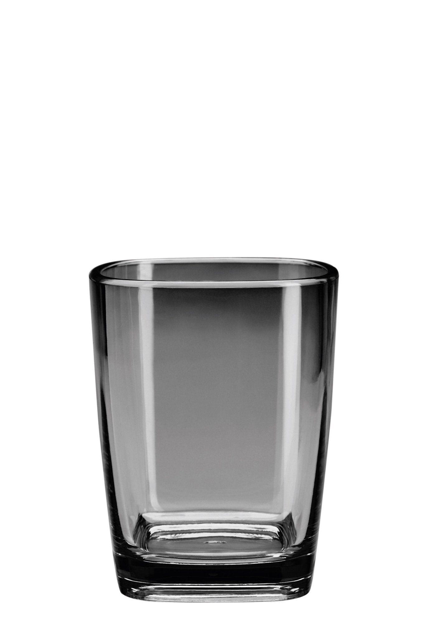 Zahnputzbecher CLARA Schwarz steht leer und frontal sichtbar vor weißem Hintergrund.