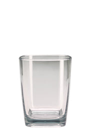 Zahnputzbecher CLARA Weiß aus Glas steht frontal vor weißem Hintergrund.