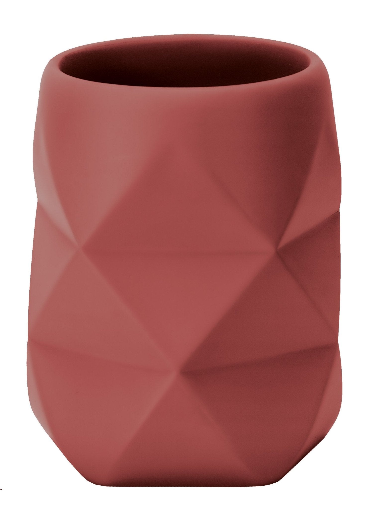 Zahnputzbecher CRACKLE in Rosenholz steht frei vor weißem Hintergrund.