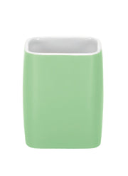 Zahnputzbecher CUBIC Distel in eckiger Form steht freigestellt auf weißem Hintergrund.