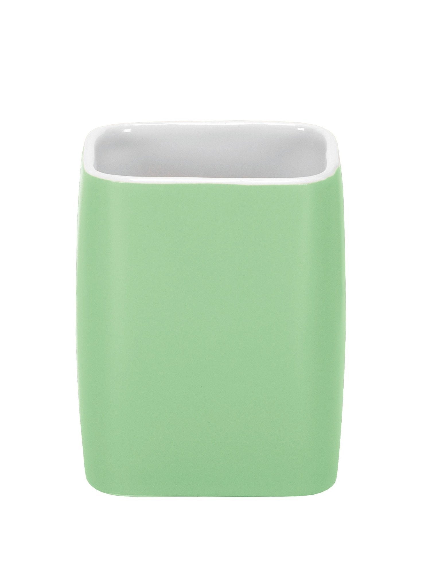 Zahnputzbecher CUBIC Distel in eckiger Form steht freigestellt auf weißem Hintergrund.