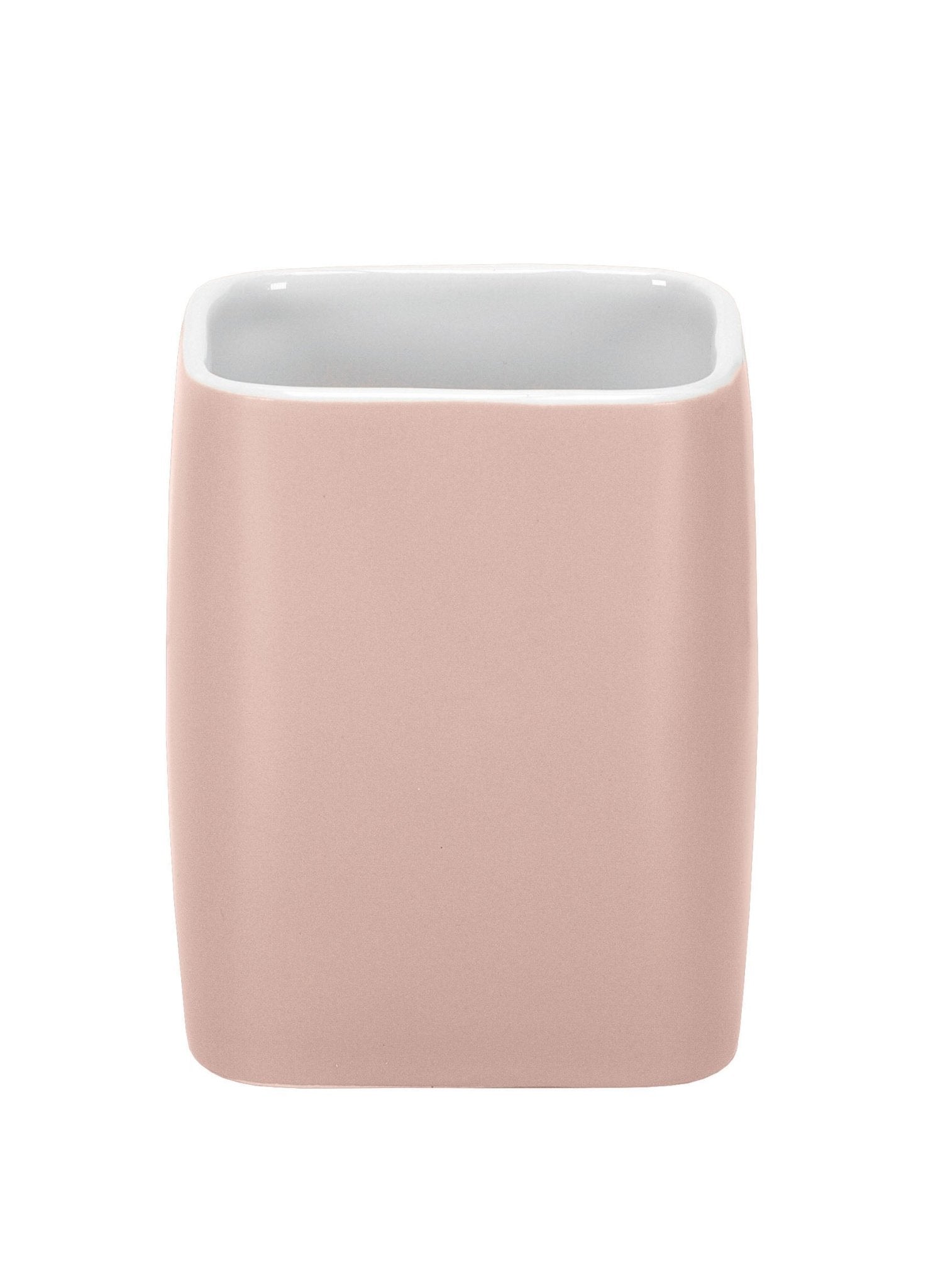 Zahnputzbecher CUBIC in Pastellrose steht freistehend vor weißem Hintergrund.