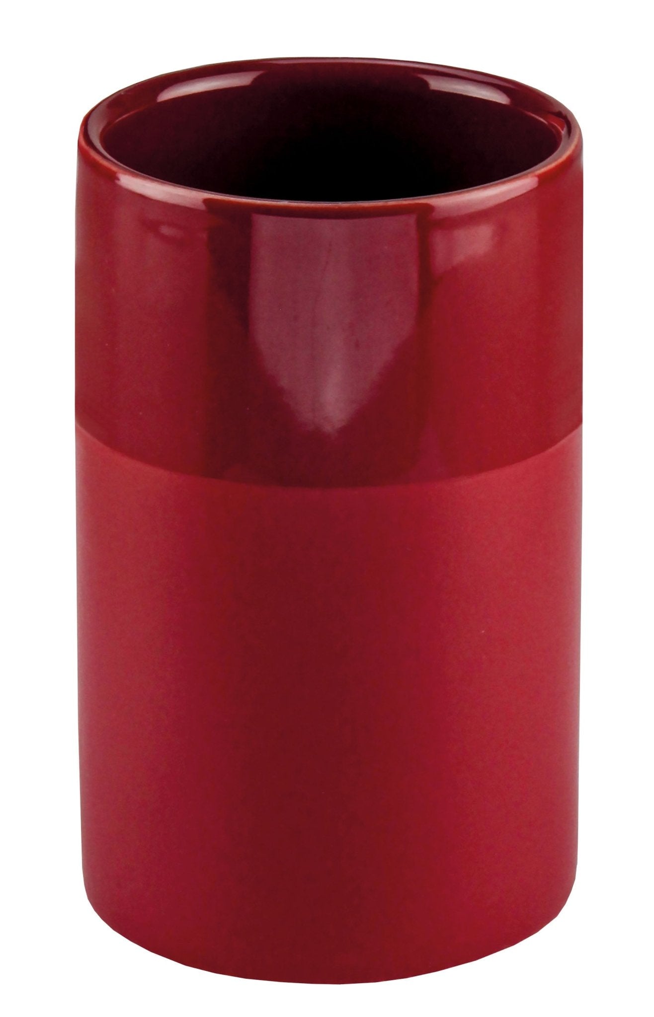Zahnputzbecher DEEP Granat steht als roter Keramikbecher auf weißem Hintergrund.