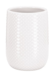 Weißer Zahnputzbecher aus Keramik mit feiner, dezenter Noppenstruktur