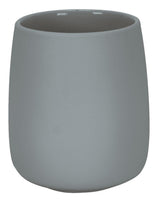 Grauer, zylindrischer Zahnputzbecher aus Keramik mit matter Oberfläche