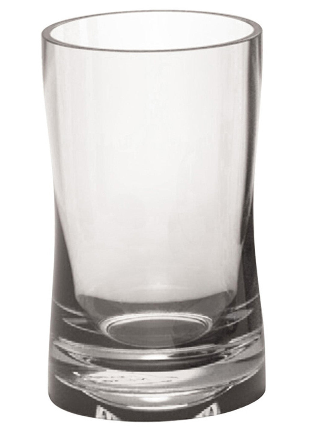 Transparenter Zahnputzbecher aus dickwandigem Glas mit rundem Boden