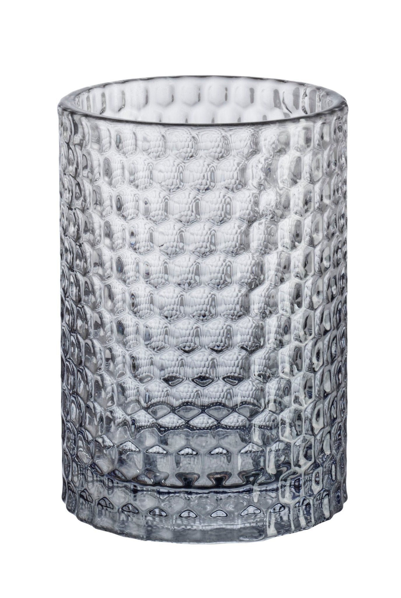 Zahnputzbecher MELUA Anthrazit als transparenter Becher mit strukturierter Oberfläche aus Glas.