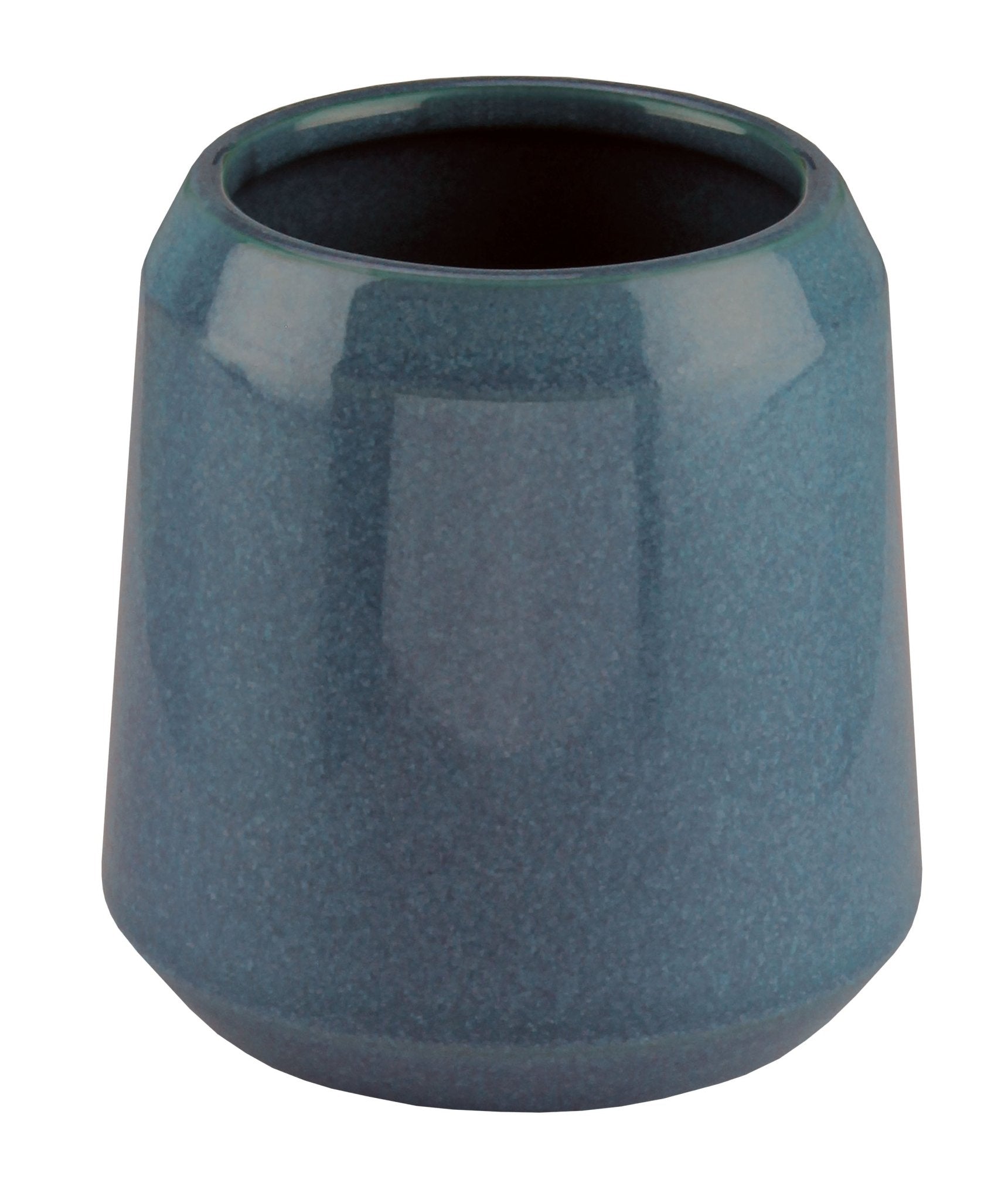 Blauer, konischer Zahnputzbecher aus Keramik mit matter Oberfläche