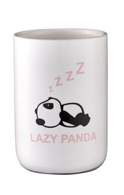 Weiße Zahnputzbecher mit kleinem liegendem Panda und rosa ZZZ-Aufdruck
