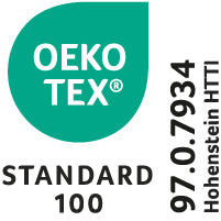 OEKO-TEX STANDARD 100 Logo, Prüfnummer 97.0.7934 Hohenstein HTTI Zertifikat