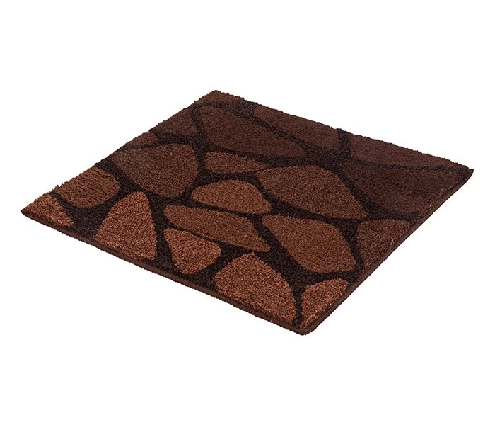 Brauner Badteppich mit Steinmuster, weiche Textur, rutschfeste Unterseite, ideal für Badezimmer und Wellnessbereiche.