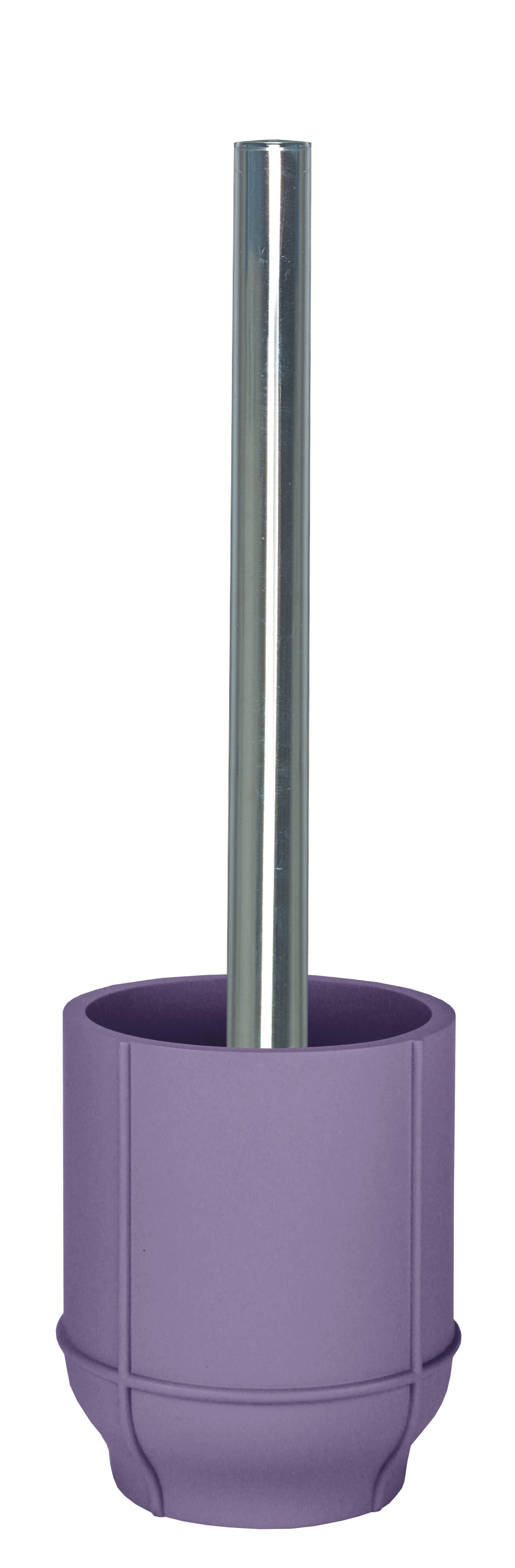Lila WC-Bürstenhalter mit modernem Design und glänzendem Edelstahlgriff. Perfekt für stilvolle Badezimmer.
