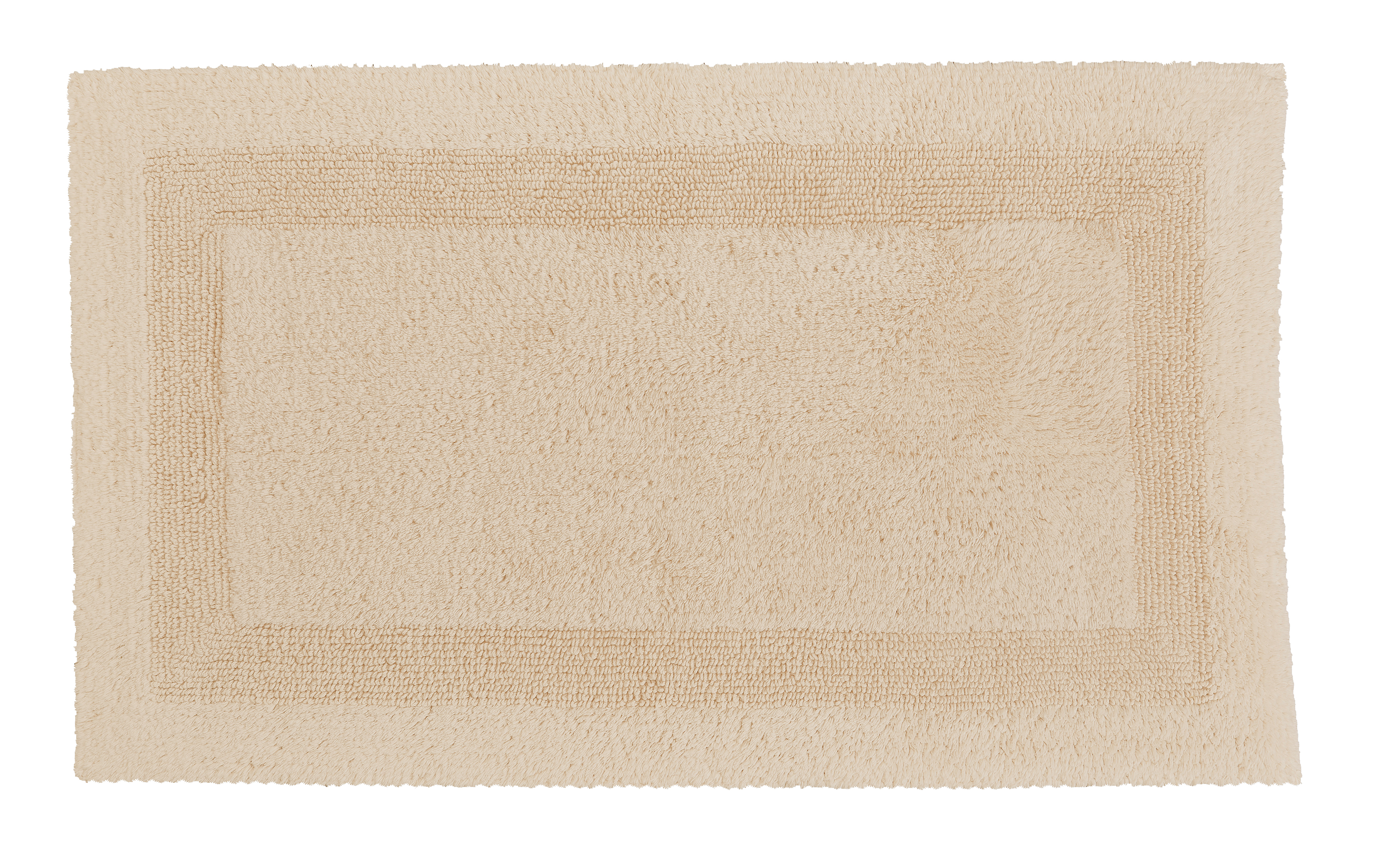 Beige Badematte mit rechteckigem Design und weicher, flauschiger Textur für ein komfortables Badeerlebnis.