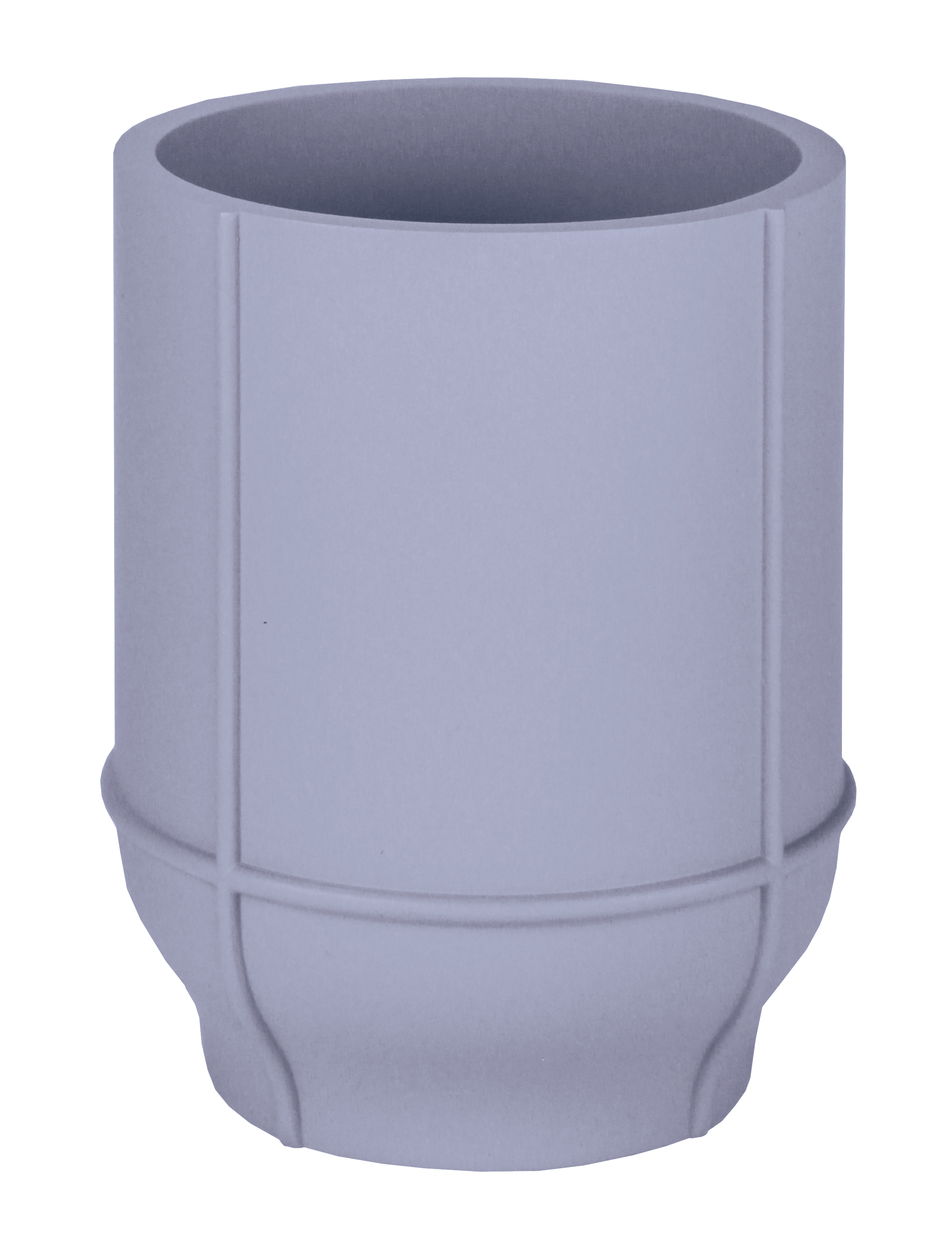 Moderner, grauer Blumentopf mit schlichtem, geometrischem Design und glatter Oberfläche. Ideal für Innen- und Außendekoration.