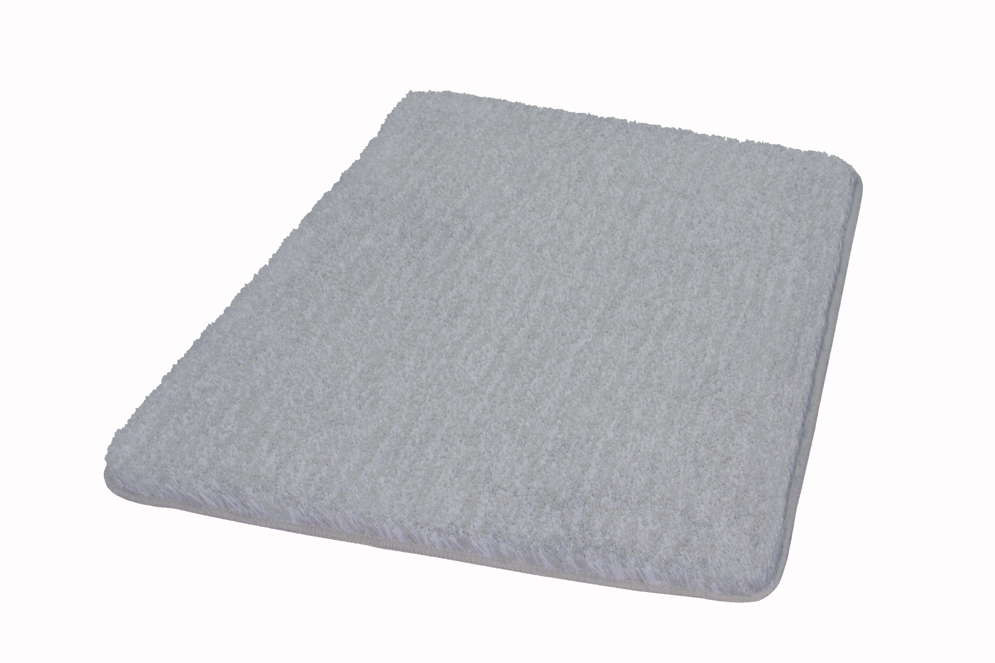 Weißer, rechteckiger Badteppich mit weicher, flauschiger Oberfläche und rutschfester Unterseite. Ideal für Badezimmer.